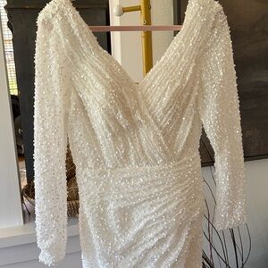 Alyce Paris White Sequin Mini Dress